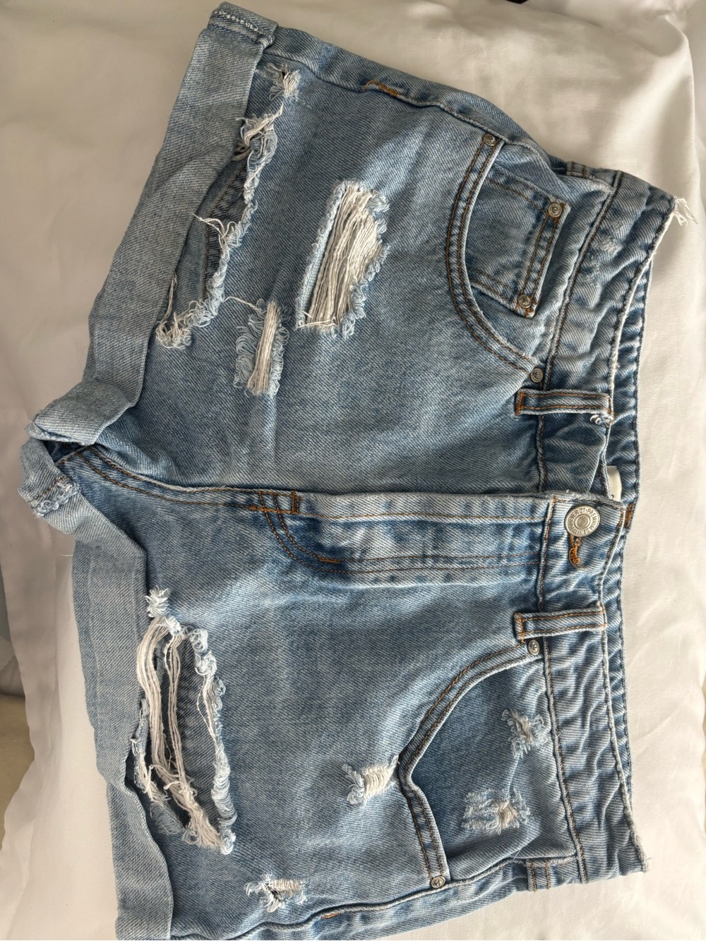 Forever 21 Light Blue Distressed Denim Shorts